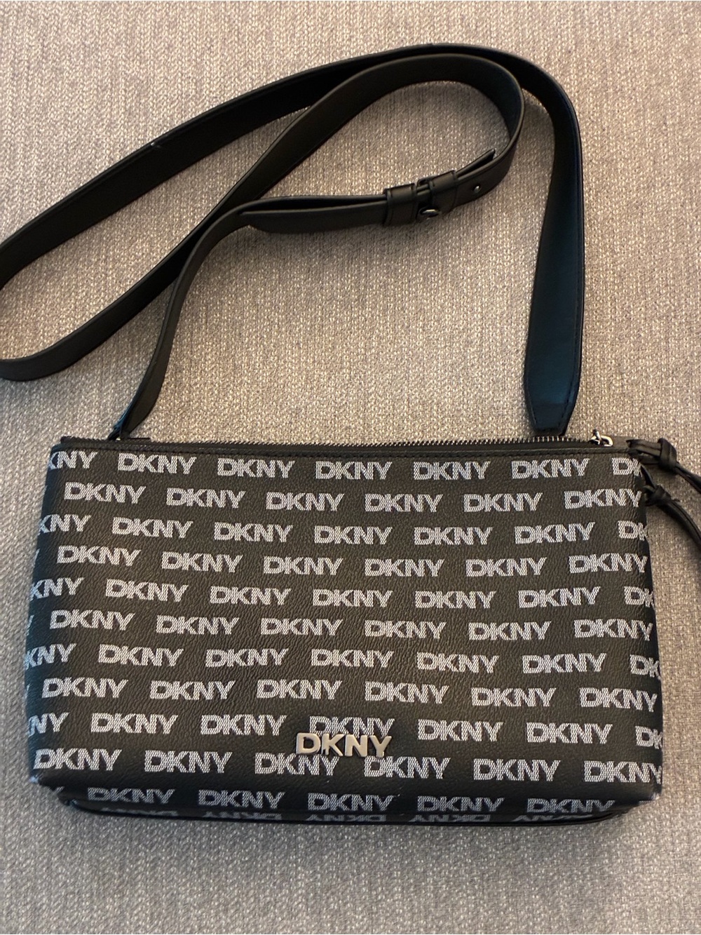 DKNY Black and Gray Logo Crossbody Messenger Bag